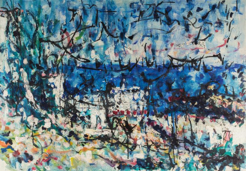 Hans Kaiser, Am Cap Martinet, 1960, Mischtechnik auf Pappe auf Holz | 75 × 100 cm | Privatbesitz