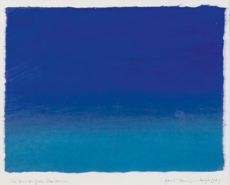 Hans Kaiser, Universaler Raum V, Coelinblau – Der Himmel, 1981, Gouache auf Japanpapier | 25 × 34 cm | Sammlung Schroth, Soest