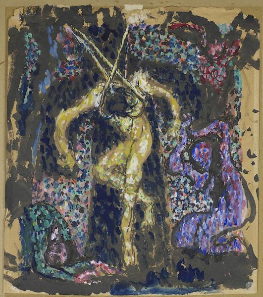 Hans Kaiser, Kreuzabnahme, 1947, Tempera auf Tapetenrückseite, 50,5 × 47,4 cm, Museum Wilhelm Morgner, Soest