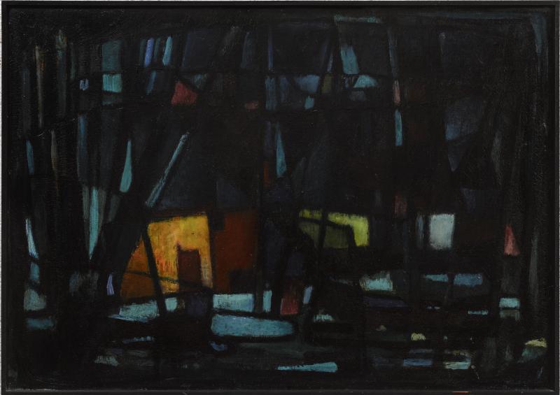 Hans Kaiser, Häuser im Schnee, 1952, Öl auf Pappe | 62 × 85 cm | Privatbesitz