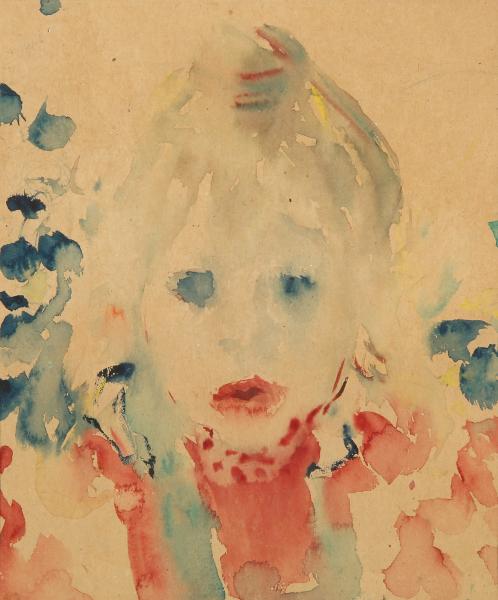 Hans Kaiser, Hiltrud, 1949, Aquarell auf Tapetenrückseite, 59 × 50 cm, Privatbesitz