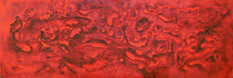 Hans Kaiser, o.T. (Brandbild), 1959, Nitrolack, gebrannt auf Holz | 62 × 180 cm | Gustav-Lübcke-Museum, Hamm