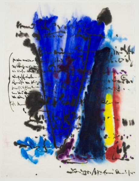Hans Kaiser, Die alten Plätze sind noch nicht leer I, 1973, Gouache und Tusche auf Japanpapier, 63 × 46 cm, Privatbesitz