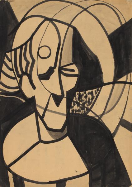 Hans Kaiser, Selbstbildnis des Clowns, 1950, Tusche auf Papier, 86 × 62 cm, Erbengemeinschaft Hans und Hilde Kaiser