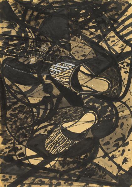 Hans Kaiser, Die Pantinen des Clowns, 1950, Tusche auf Papier, 86 × 62 cm, Erbengemeinschaft Hans und Hilde Kaiser