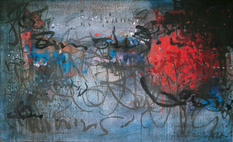 Hans Kaiser, Salut an Piene, 1965, Mischtechnik auf Leinen | 125 × 210 cm | Privatbesitz