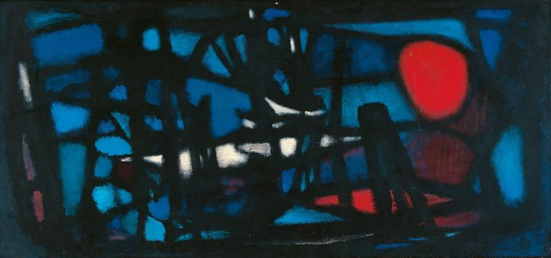 Hans Kaiser, Greetsiel am Hafen, 1956, Mischtechnik auf Leinen | 66 × 140 cm | Kunsthalle Recklinghausen