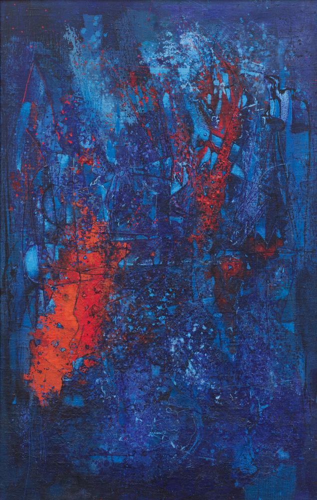 Universum (Brandbild), Nitrolack, gebrannt auf Rupfen auf Holz, 226 × 148 cm, Museum Reinhard Ernst, Wiesbaden