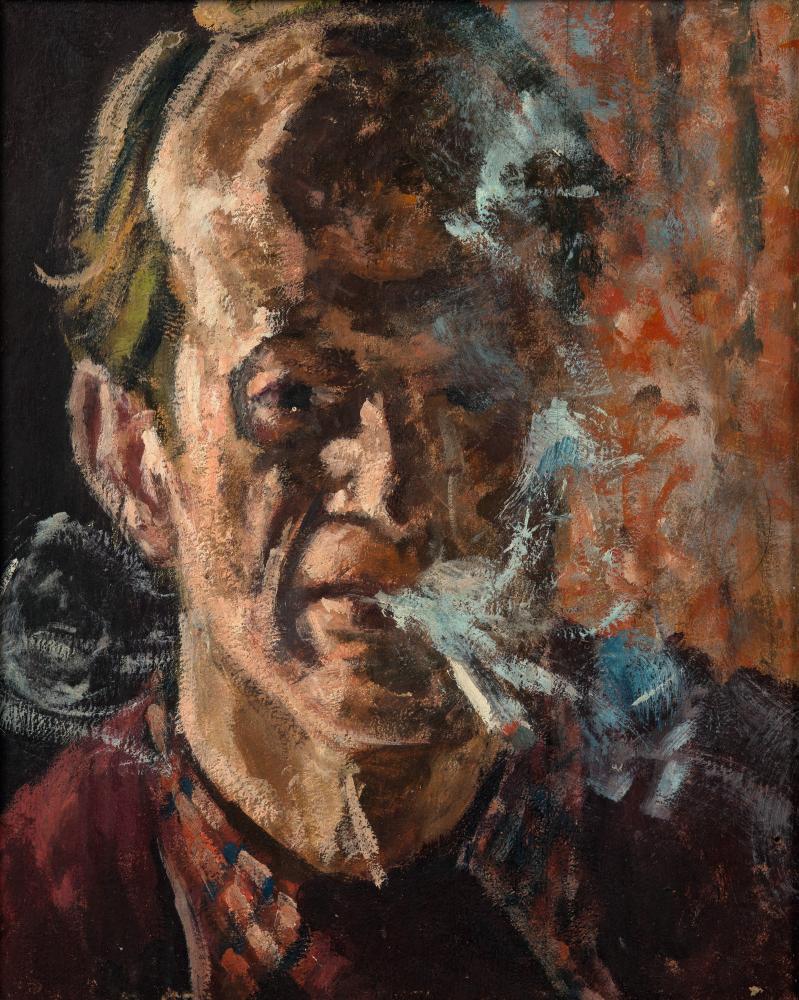 Selbstbildnis, rauchend, 1944, Öl auf Holz, 60 × 40 cm, Privatbesitz